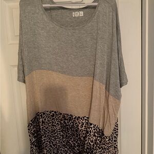 Maurices Gray and Tan Leopard Print Colorblock Top